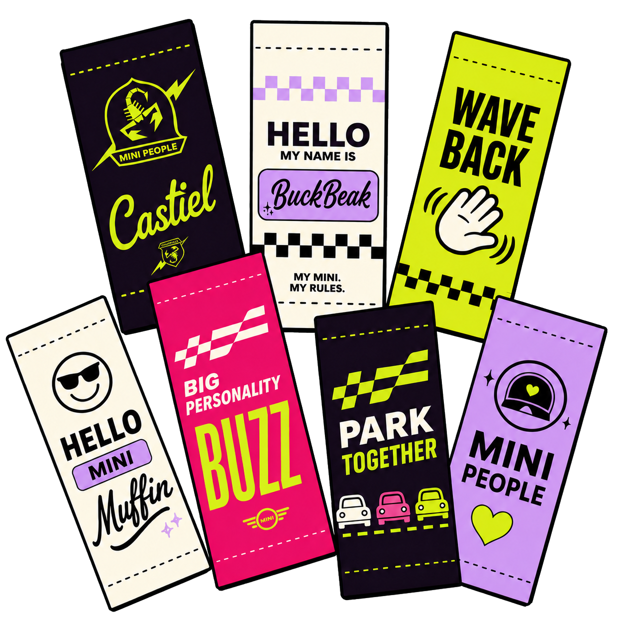 Colourful collection of personalised MINI car tags